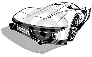 Drawing of a Luxury Sports Car from Rear View