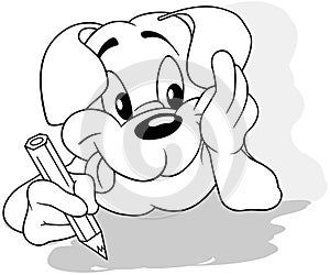 Drawing of a Lying Doggy with a Crayon in its Paw