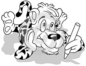 Drawing of a Lying Tiger with a Crayon in his Paw