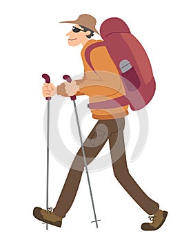 Drawing of a male trekker walking