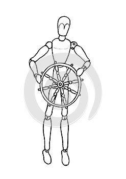 Drawing Of Mannequin Standing At Wheel Of Ship