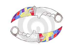 Drawing medieval ornate steel dagger