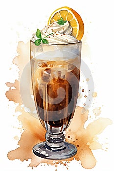 Drawing of a milk-coffee shake in a glass.