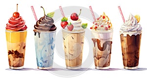 A drawing of milkshakes with the words iced coffee on the top.ai generative