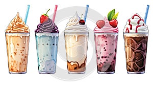 A drawing of milkshakes with the words iced coffee on the top.ai generative