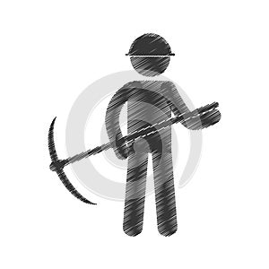 drawing mining man with helmet pick axe figure pictogram