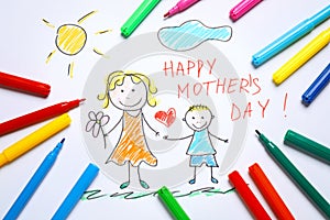 Drawing for Mother`s day and felt tip pens