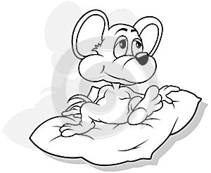 Drawing of a Mouse Sitting on a Pillow