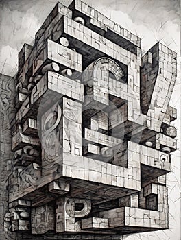 A drawing of a number on top of a building sketch cubism detailed. AI generated