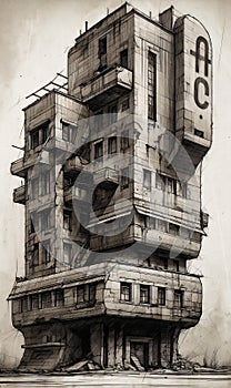 A drawing of a number on top of a building sketch cubism detailed. AI generated