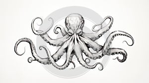 a drawing of an octopus on a white paper with black ink. generative ai