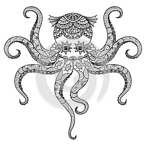 Kreslení chobotnice zbarvení kniha dospělý tetování košile a tak na 