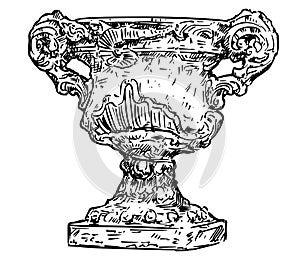 Drawing of Old Antique Ornamental Stone Goblet or Vase