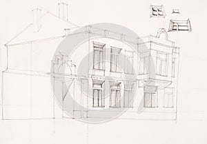 Drawing of old house facade