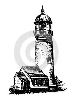 Drawing old lighthouse sketch illustration