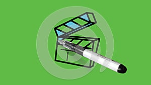 Drawing open box in black and blue colour combination on plain green screen background