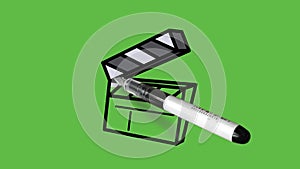 Drawing open box in black, grey and white colour combination on plain green screen background