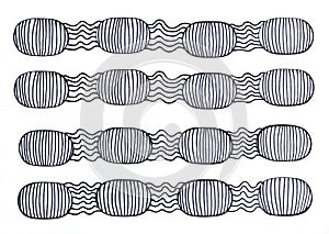 Drawing of ovals and wavy lines in black ink on white paper