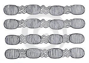 Drawing of ovals and wavy lines in black ink on white paper photo