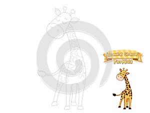 Drawing and Paint Cute Cartoon Giraffe. Educational Game for Kids. Vector Illustration With Cartoon Animal Characters