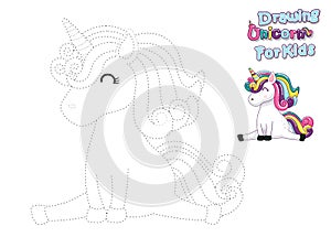 Drawing and Paint Cute Cartoon Unicorn. Educational Game for Kids. Vector Illustration With Cartoon Animal Characters