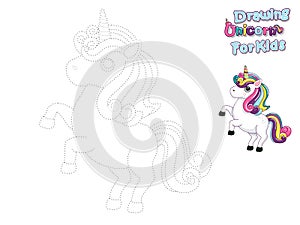 Drawing and Paint Cute Cartoon Unicorn. Educational Game for Kids. Vector Illustration With Cartoon Animal Characters