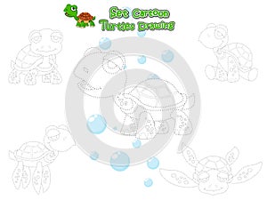 Drawing and Paint Cute Turtles Cartoon Set. Educational Game for Kids. Vector illustration With Cartoon Happy Animal