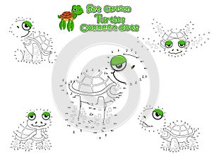 Drawing and Paint Cute Turtles Cartoon Set. Educational Game for Kids. Vector illustration With Cartoon Happy Animal