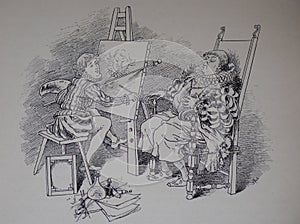 Drawing of a painter who is painting a hearty man