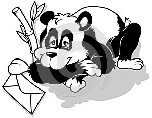 Drawing of a Panda Bear Lying on the Ground with a Love Letter