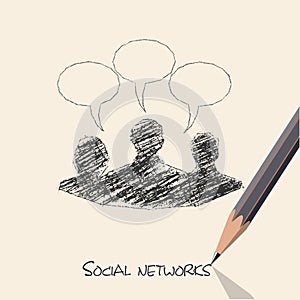 Drawing pencil scheme of social networks communication people