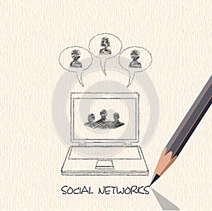 Drawing pencil scheme of social networks communication people I