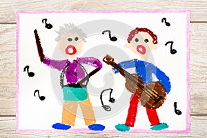 drawing: People singing and playing instruments