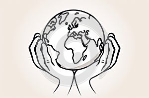 a drawing of a person holding a globe in their hands