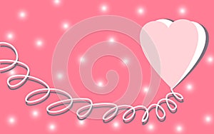 drawing pink heart and curve line on red background have copy space, concept valentine day