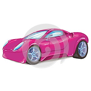 Drawing of a pink modern sport car, on white background.