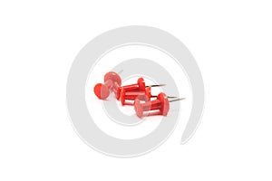 Drawing pins. Concrete buttons-carnations red isolated on white background