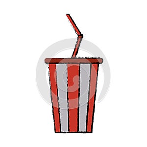 Drawing plastic cup soda with straw drink american football