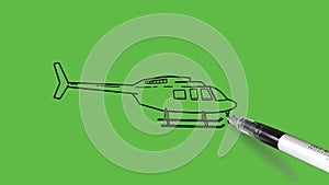 Drawing a police helicopter with colour combination on abstract green background