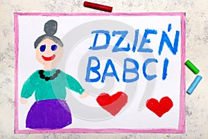 Drawing: Polish Grandmother`s  Day card with happy Granny