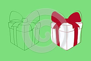 Drawing of a present box with a red bow