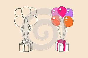 Drawing of a present boxes and balloons