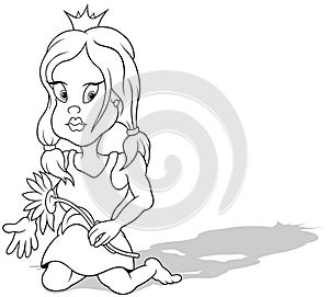 Drawing of a Princess with a Sunflower in her Hand Sitting on the Ground
