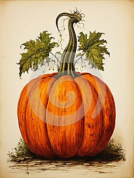 A drawing of pumpkin leaves at the top of a bureau, engraving pr