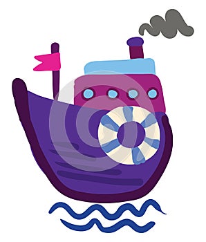 Drawing of a purple steam boat vector or color illustration