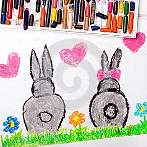 drawing: rabbits in love