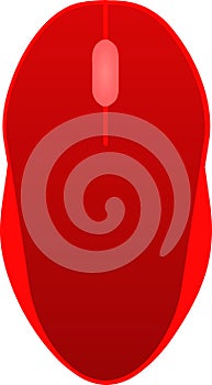 The drawing of a red computer mouse, a small hardware input device used by hand. Illustration, vector or cartoon.