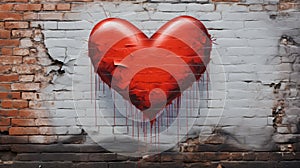 Drawing of a red heart on a brick wall. Valentine\'s day concept.
