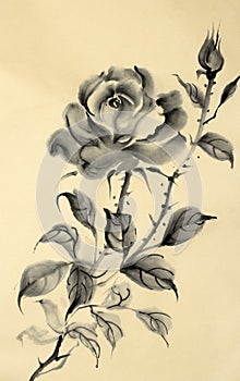 Drawing of a rose on a gold background