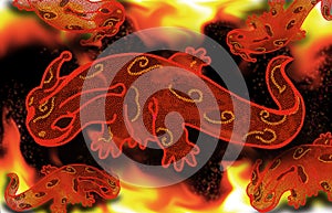 drawing of salamander  symbol of fire and magic
